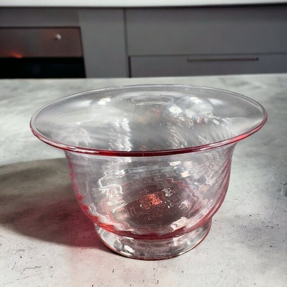 Hand Blown Optic Swirl Footed Bowl Dish Transparent Pink Glass Bowl Hand Made - Picture 2 of 16
